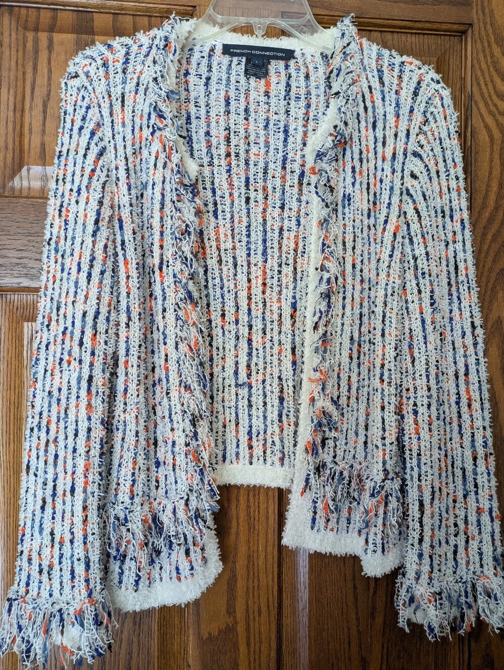 French Connection Multicolor Playful Fringed Boucle Open Front Jacket - Size L